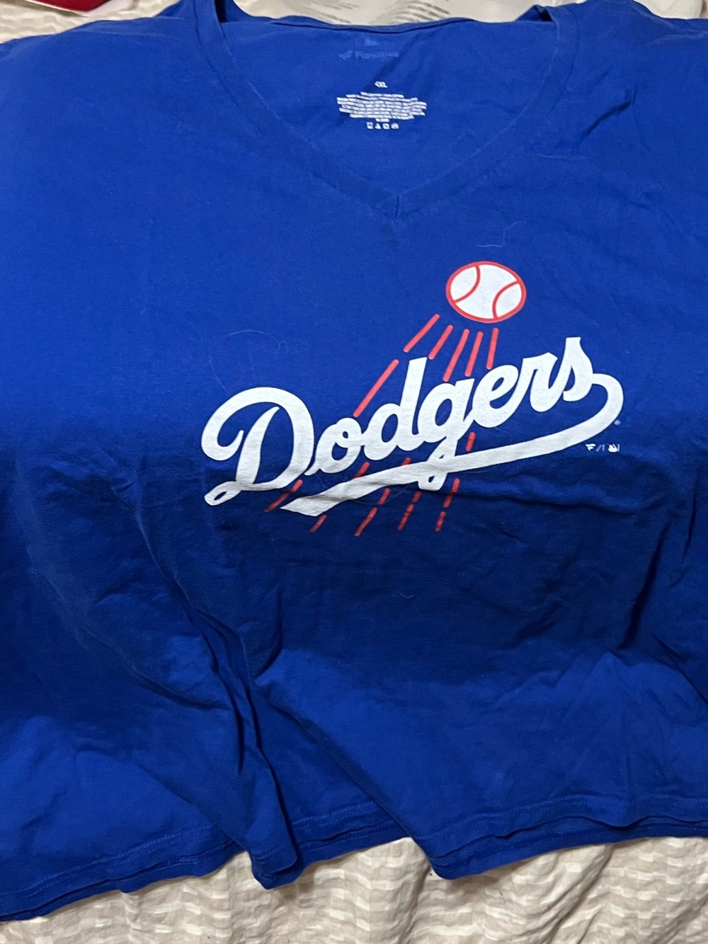 Fanatics Dodgers Royal Blue Short Sleeve Tee with White & Red Logo